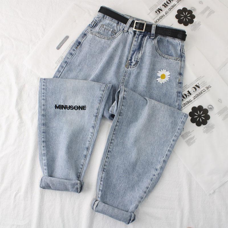 Goedkope Daisy Embroidery Jeans Woman Spring Summer Casual Wild Vintage