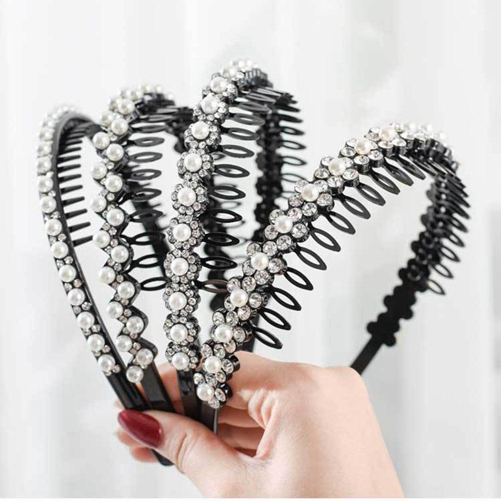 Rhinestones Geometric Shape Pearl Headband Flower Hair Hoop Female Hairbands Korean Style Headwear