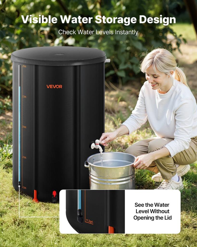 Faltbarer Regentonnen, 380 L Tragbarer Regenwassersammeltonne, 1000D PVC Regenwassersammelsystem, Gartenwasserauffangbehälter Lagerung