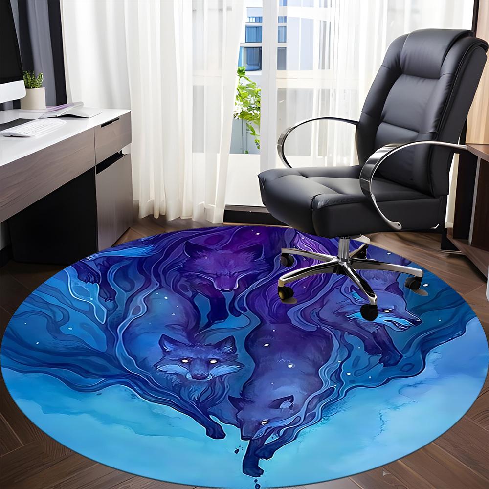 1PC Wolf Pack Office Round Area Rug, Mat Suitable For Office, Under Office Chairs Bedroom Living Room Home Decor, Room Deco