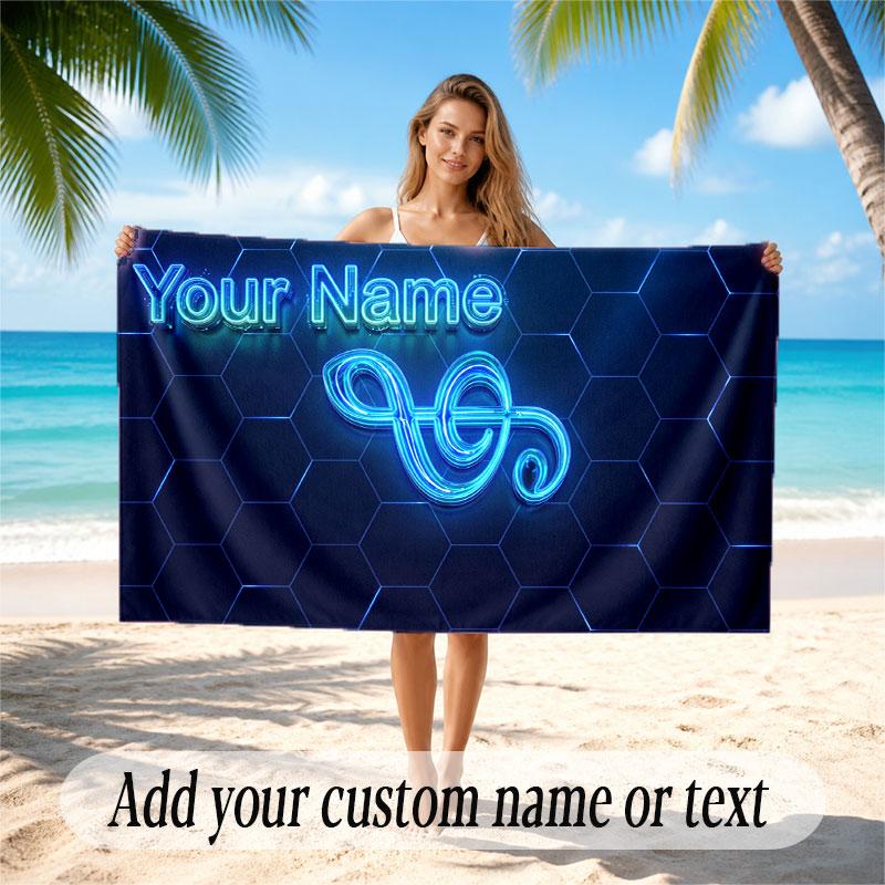 Music General Theme Beach Towel Personalized Custom Name & Text Soft Quick Dry Beach Towel for Swimming Travel