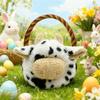 Cow Easter Basket Plush Toy With Pp Cotton For Holiday Gift And Decor