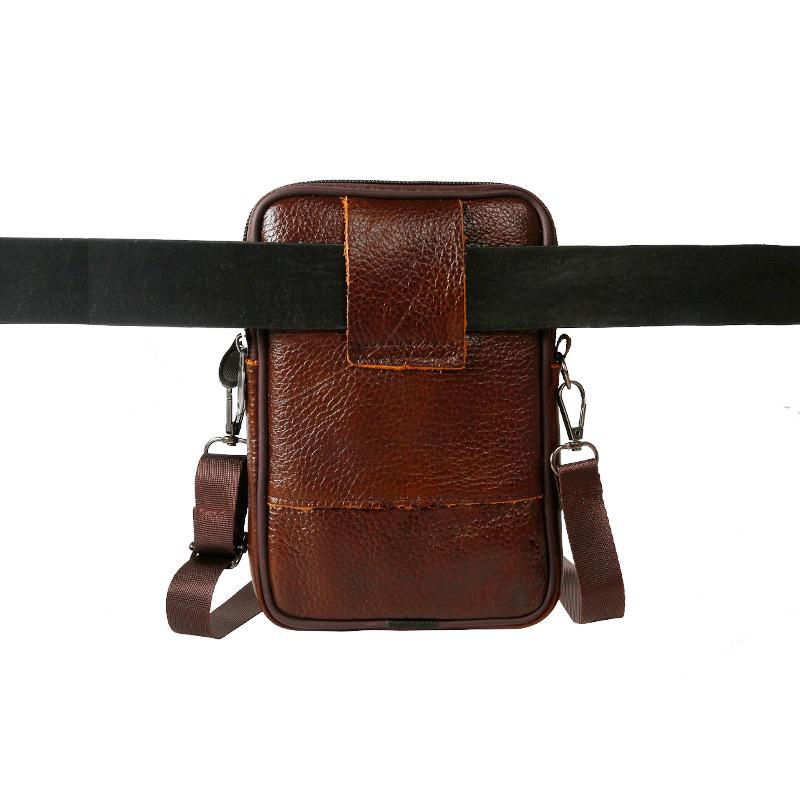 Genuine Leather Men's Vertical Crossbody Phone Waist Bag with Belt Loop (8-Inch)