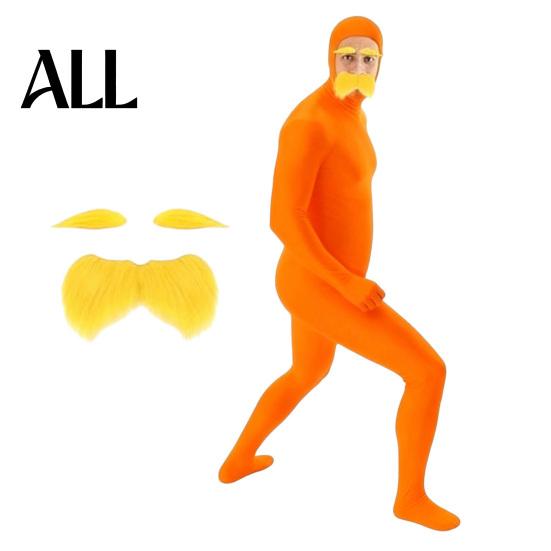 Lustiges Familienkostüm Gesicht Offen Halloween Kostüm, Unisex Ganzkörper Oranger Body mit Bart Langlebiger Cosplay Anzug Augenbrauen für Männer Frauen, Erwachsener