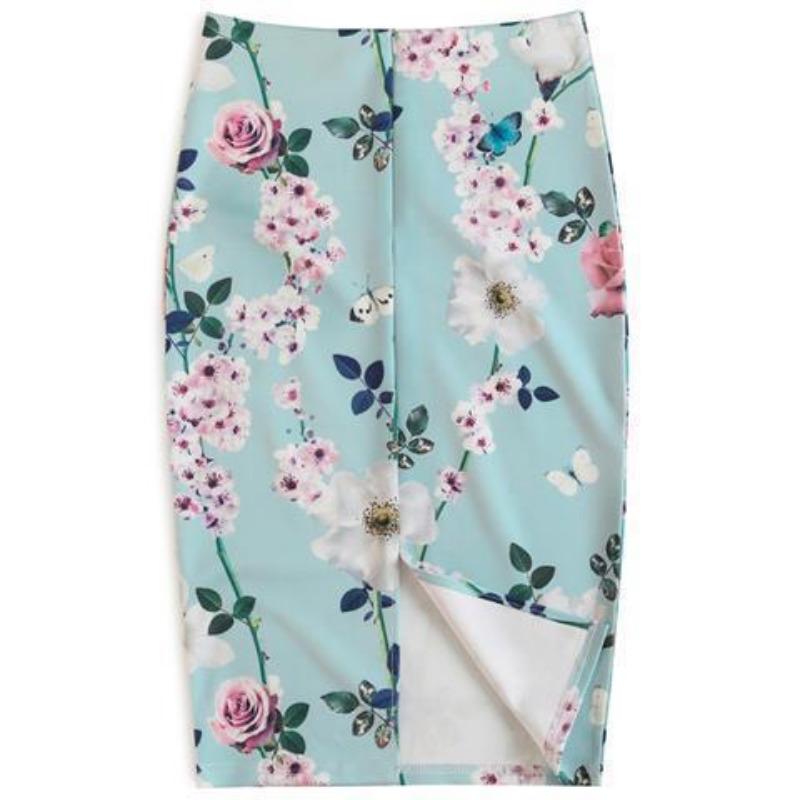 Summer Cartoon Print Elegant Pencil Skirt Women Bodycon High Waist Knee Length Skirt Female