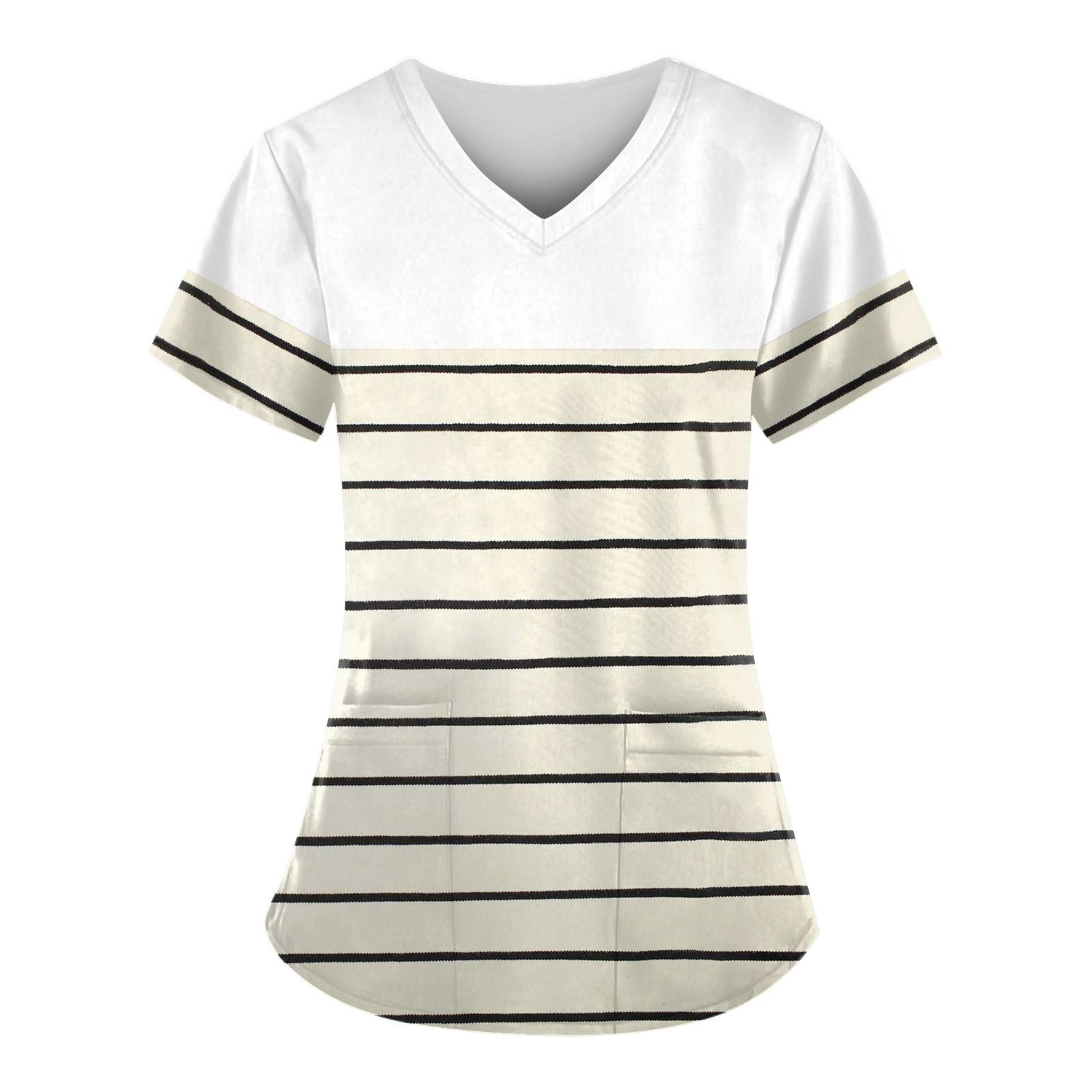 

Женская мода, рабочая одежда с v-образным вырезом, короткими рукавами и карманами, топы с принтом, летние топы для женщин XXXXXL бежевый