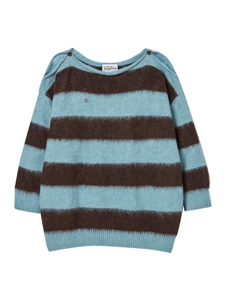THE GREEN LAB Block Stripe Off-Shoulder Knit [Blue]