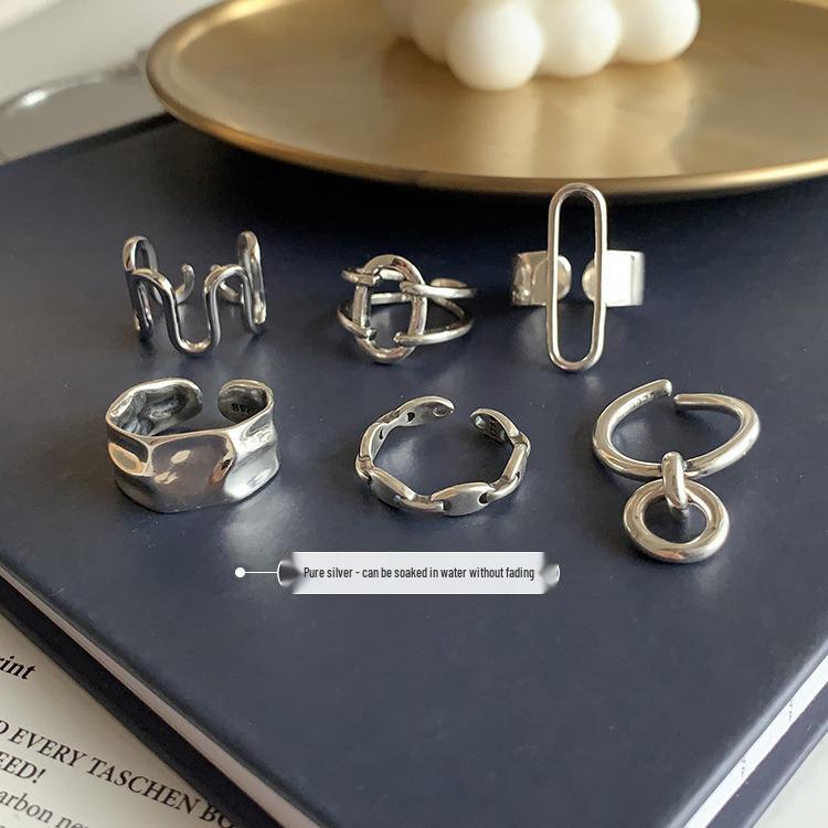 Retro Cool S925 Sterling Silver Ring with Thai Silver Line Design - Trendy Women's Hip Hop Index Finger Jewelry