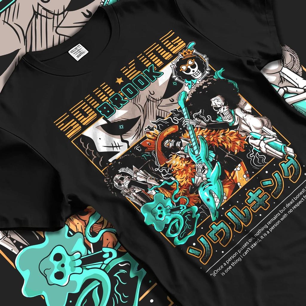 Brook Graphic T-shirt One Piece Anime Manga Printed Oversized Men Women Streetwear Y2k High Quality Pure Cotton Short Sleeve Female Male Clothing