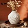 Spiral Ribbed Vase Modern Vase, 3D Printed Dried Flower Matte Floral Arrangement Container White Decorative for Living Room Shelf Table Centerpiece