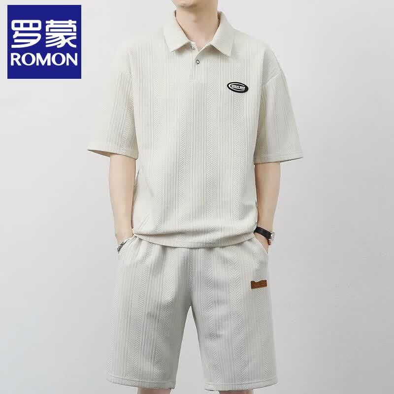 

Romon Men s Summer Polo Shirt & Shorts Set 2XL