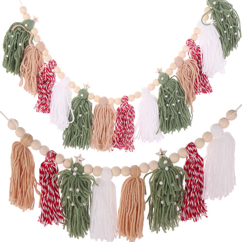 Boho Style Christmas Tassel Ornaments Colorful Tassel Banner New Year Hanging Pendant Home Decor