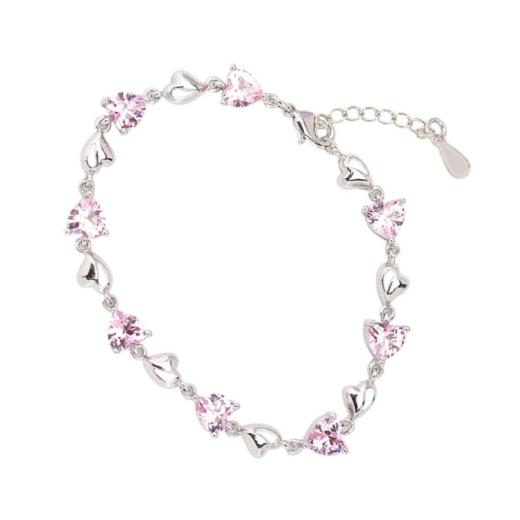 Women Bracelet S925 Silver Heart Rhinestone Simple Style Accessory Present for Friends Blue