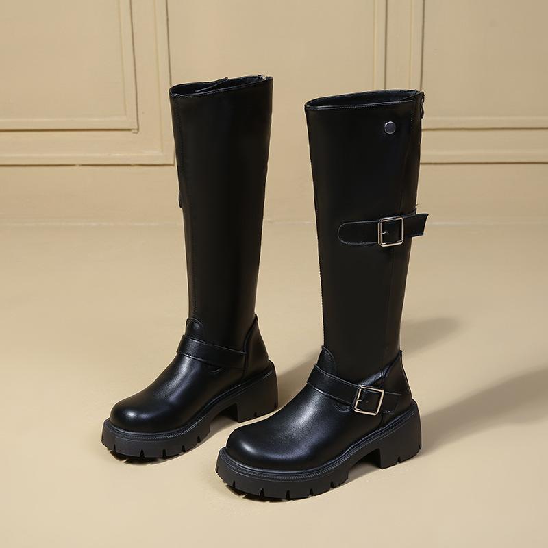 Knight boots women's sole boots spring and autumn 2025 new black but knee thick with skirt thick heel high boots