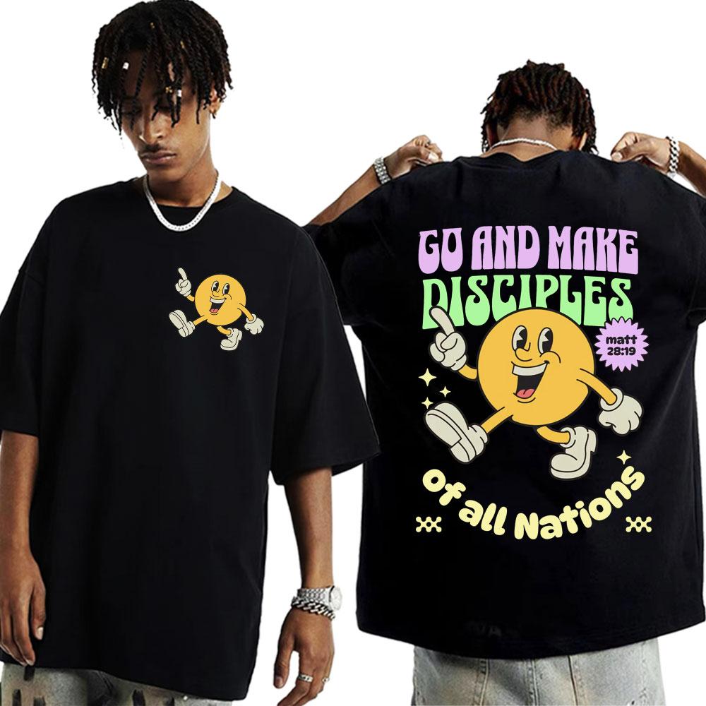 Large Cotton Men's Go Make Disciple Christian Street Wear T-shirt Retro Bible T-shirt Fashion Aesthetics Short Sleeve T-shirt