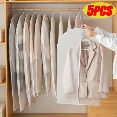 1-5PCS Transparent Clothes Hanging Dust Cover Fully Enclosed Zipper Storage Bag for Wedding Dress Suit Coat Garment Protector
