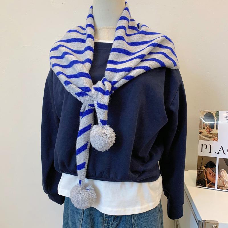 Women S Warm Knit Triangle Scarf With Pom Pom Korean Style Versatile Fashion Scarf
