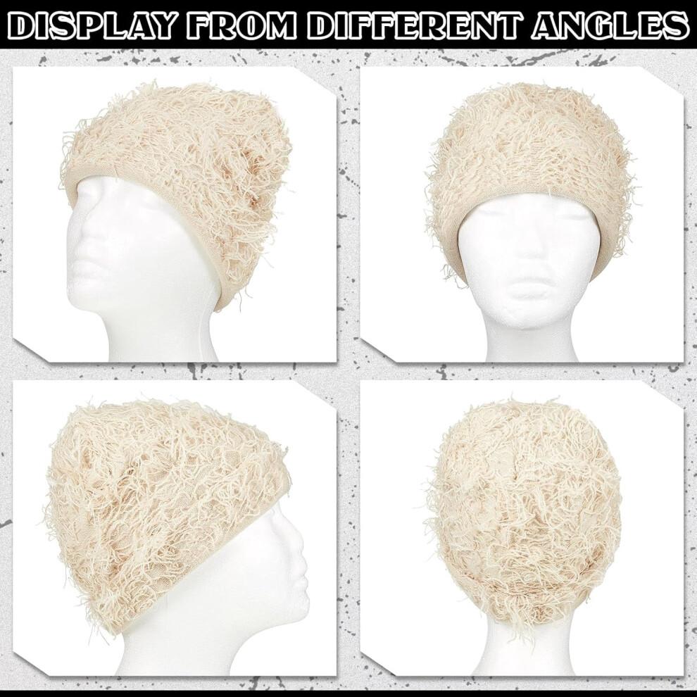 Distressed Knitted Beanie Fuzzy Winter Hats Thick Warm Beanies Y2k Beanie Snow Knit Cap Skull for Women Men