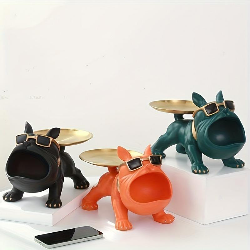 1 French Bulldog Artwork, Scandinavian Style Animal Statue Storage Tray for Candy Snacks Coins Fruit Jewelry Storage