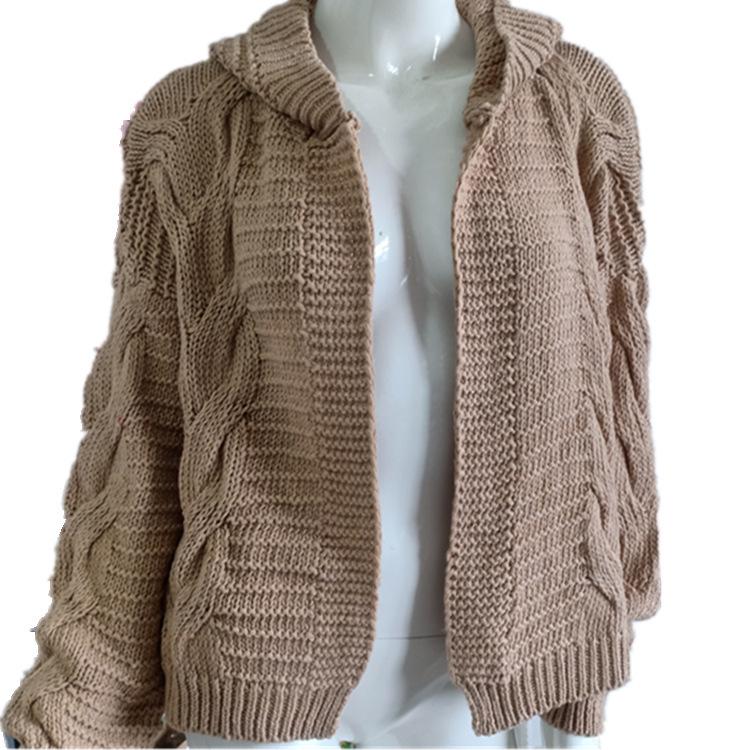 2026 Autumn/Winter Bestseller: Women's Cable Knit Hat Cardigan, European & American Style Chunky Sweater, Solid Color