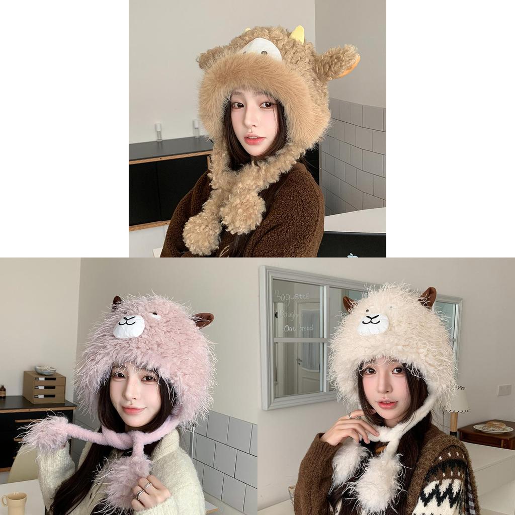 Winter Plush Cartoon Sheep Beanie Hat With Ear Protection For Girls And Kids