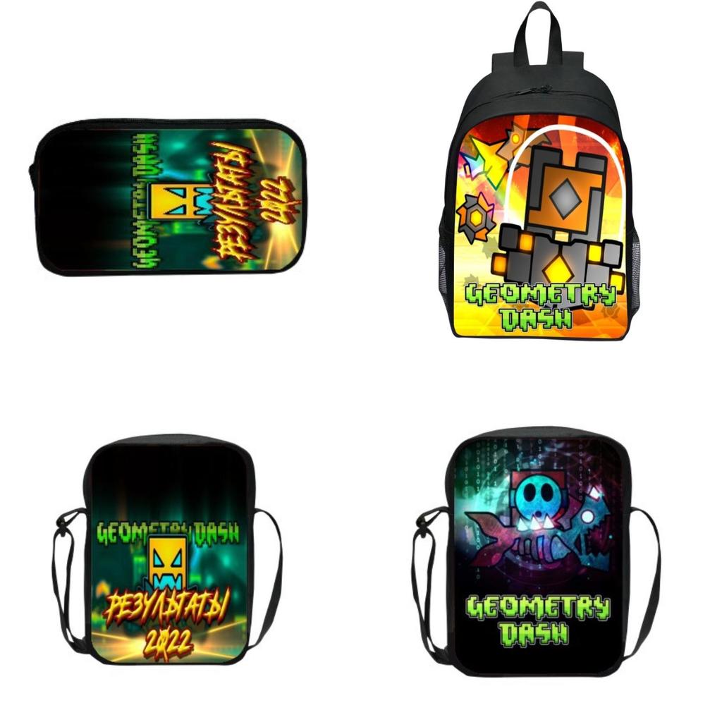 16-inch Children's Backpack Set Geometric Dash Durable Shockproof And Lightweight