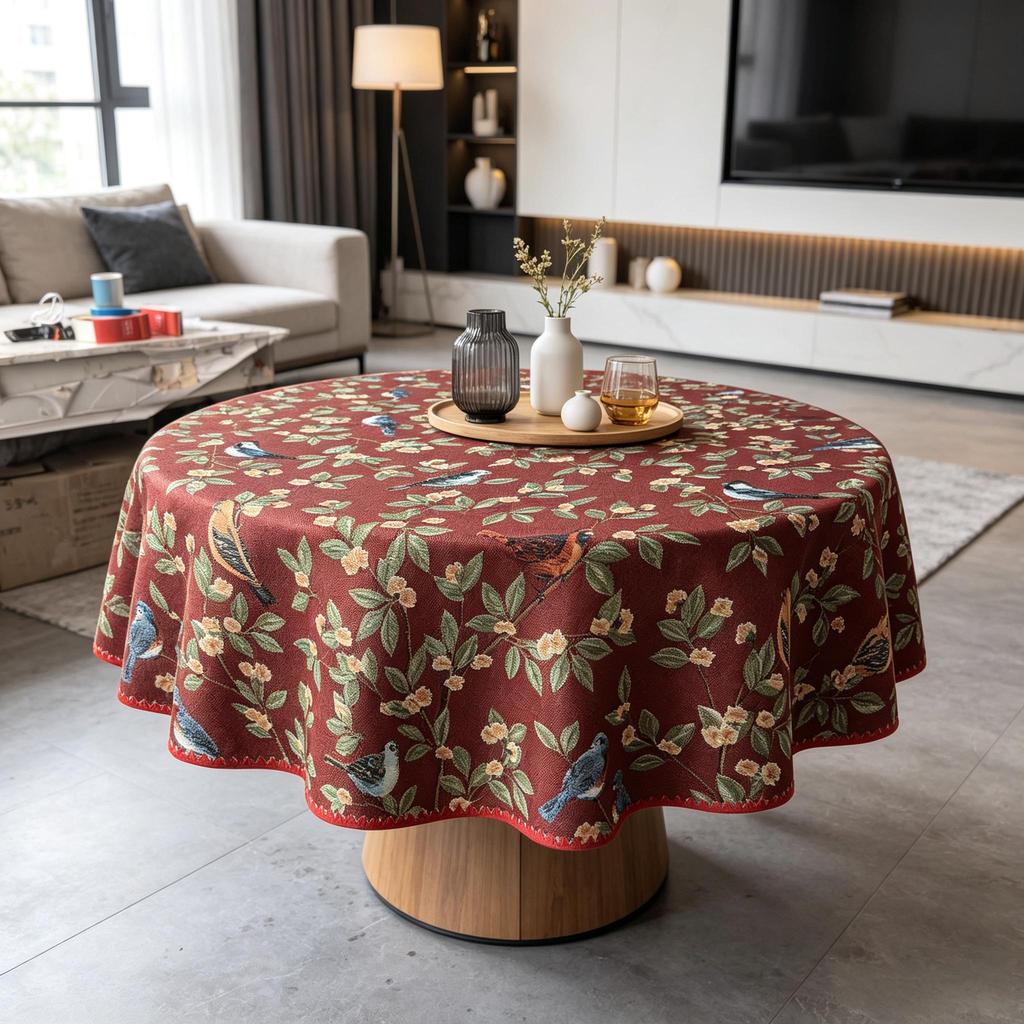 Kitchen Dining Household Furniture Washable Fabric Easy Care Round Cotton Table Cloth