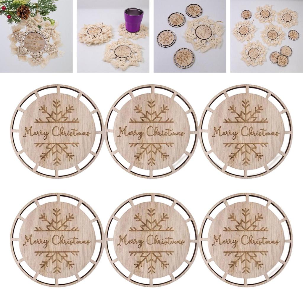 6 Pieces Christmas Macrame Ornaments Crafts Pendants Wooden Crafts for Wedding Boho Decor DIY Crafts Kids Crafts Christmas Tree