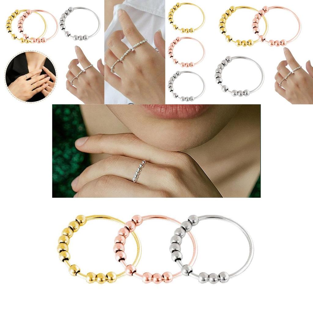 Fashionable And Specially Designed Sterling Silver Rotating Beaded Finger Ring For Women