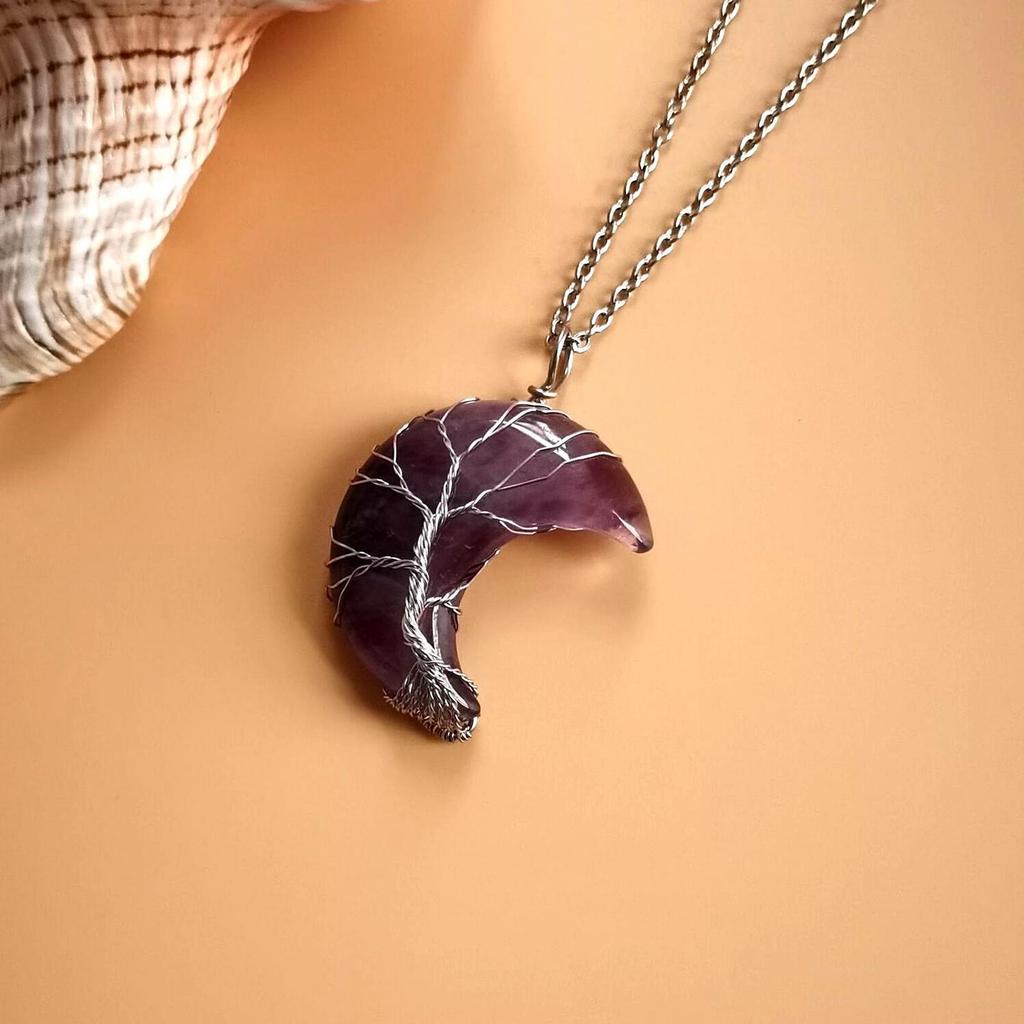 Moon Pendant Necklace Natural Resin Spiritual Gemstone Jewelry