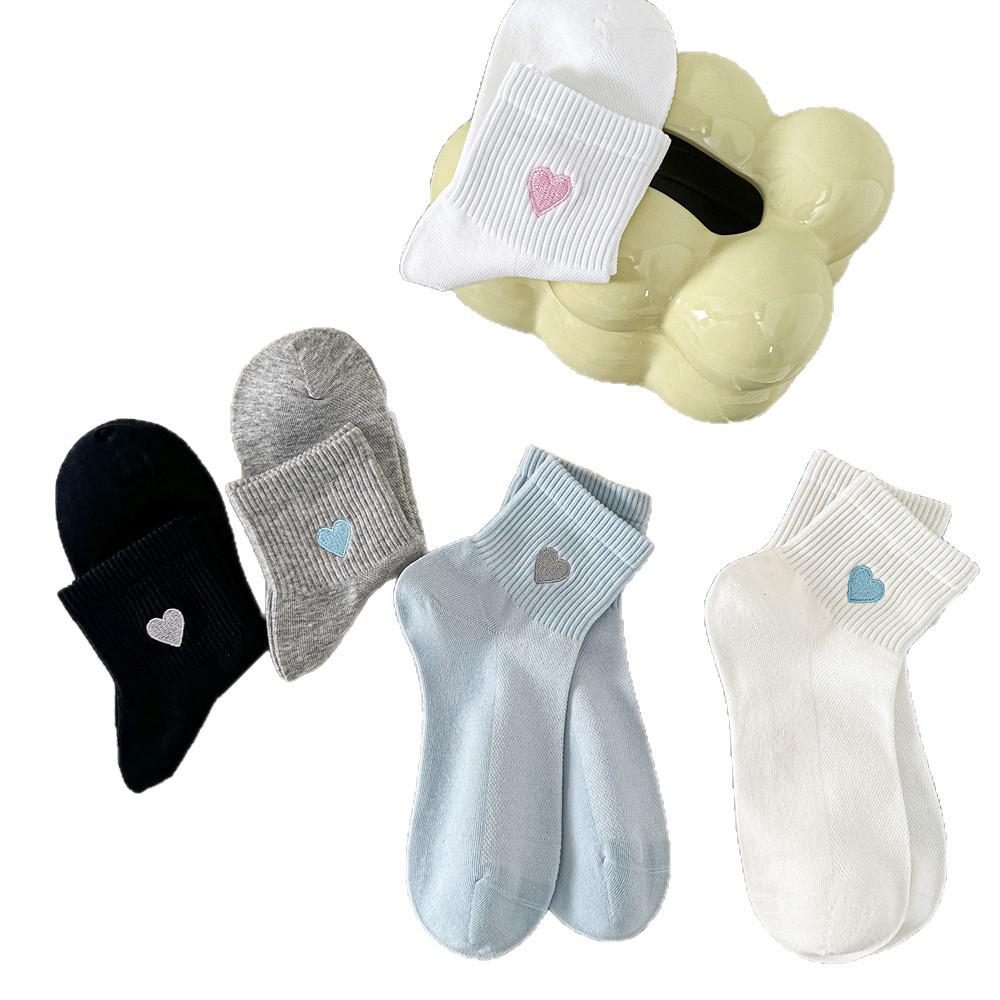 Damen Sommer Atmungsaktive Baumwollsocken mit Herzstickerei