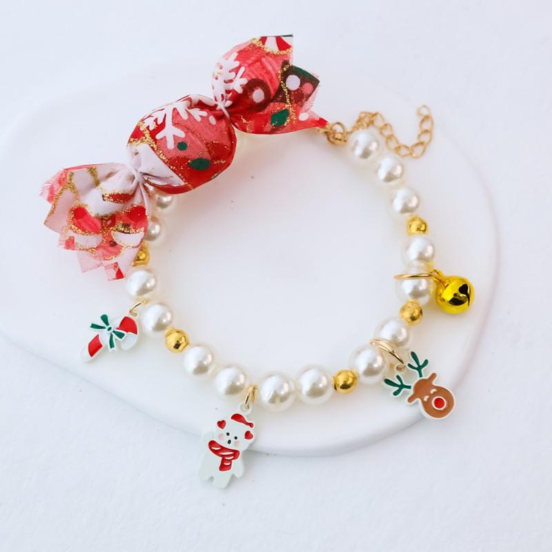 Christmas Pet Collar Cute Pearl Necklace Cats Dogs Xmas Gift Santa Elk Snowman Gingerbread Tree