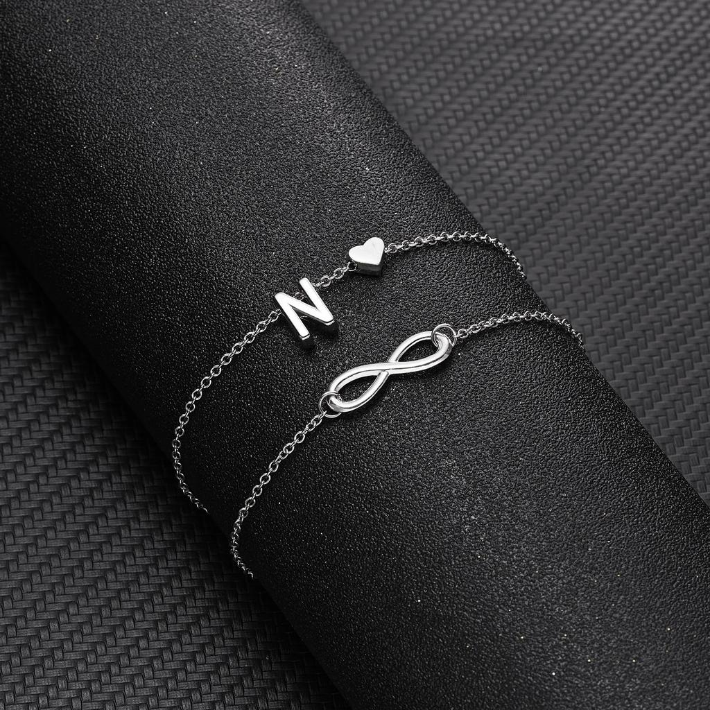 A-Z Letter Initial Anklet For Women Silver Color Initial Heart Anklet Bracelet Leg Chain Beach Party Travel Foot Jewelry
