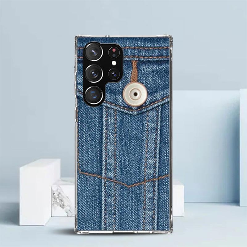 Jeans Cowboy Denim Printed Phone Case For Samsung Galaxy S24 S25 Edge S26 Ultra S22 S23 Plus S21 + S20 FE Soft TPU Back Cover Ga
