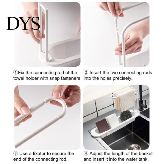 Detachable Towel Hanging Rod Retractable Kitchen Sink Organizer with Hanger, Adjustable Plastic Soap And Sponge Holder Holder, Large Capacity