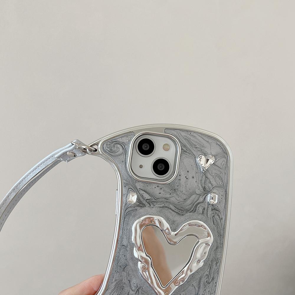 Lustrzana torebka z kryształkami 3D Pasek na rękę Etui na telefon Do iPhone 17 Air 16 15 14 13 12 11 Pro Max Odporne na wstrząsy etui