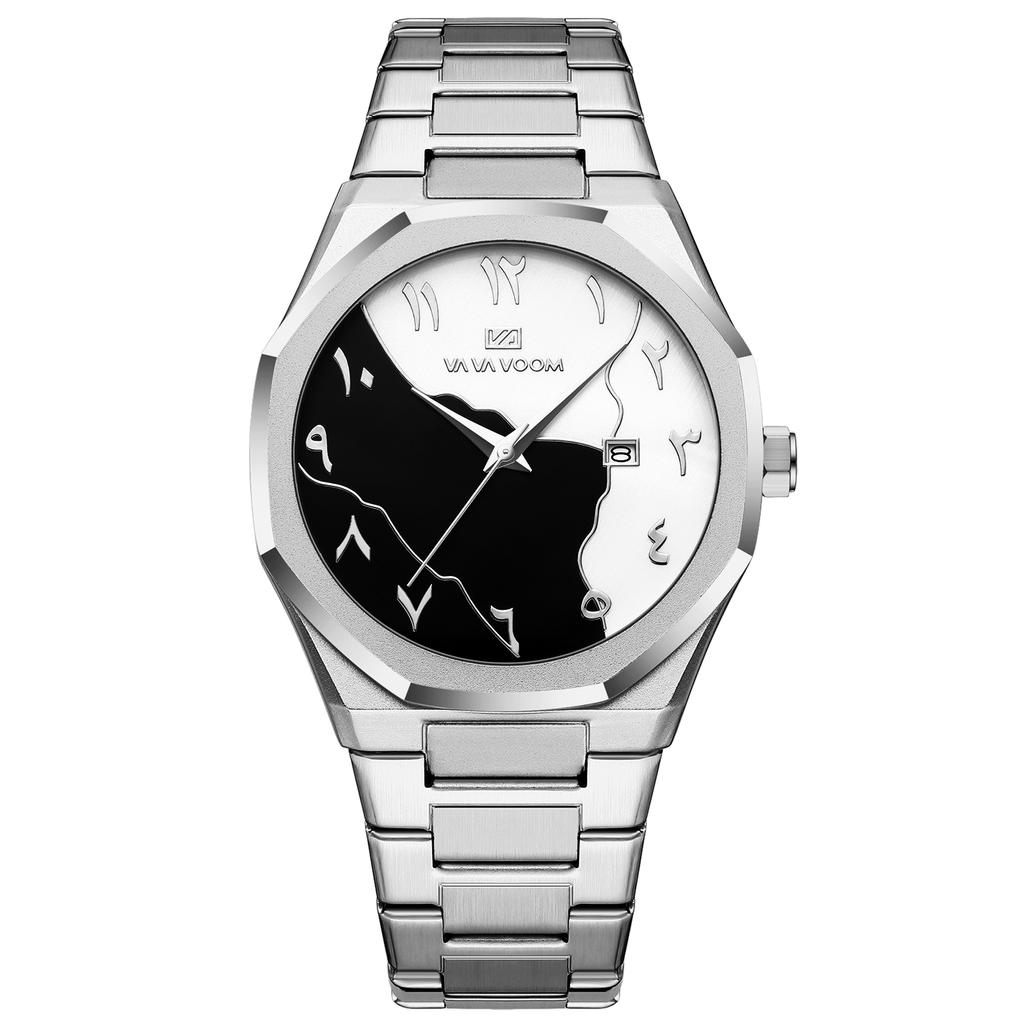 VA VA VOOM Brand Men Watch Fashion Stainless Steel Business Style Gold Luxury Calendar Clock Marble Dial Quartz Movement Watches