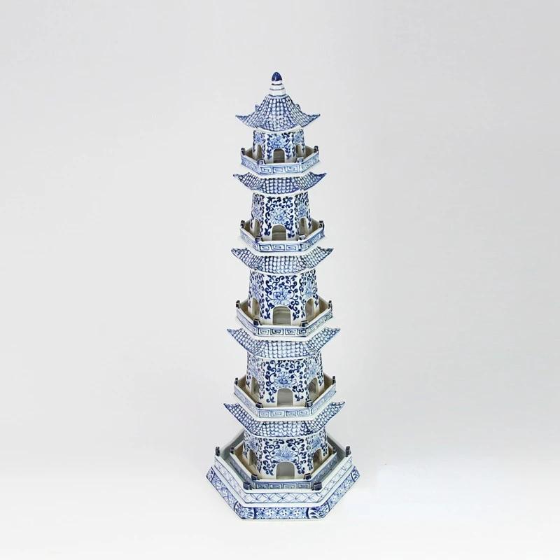 Jingdezhen keramická modrobílá Wenchangova věž, vynikající pagoda, dekorace věže, chrámová pagoda, ozdoby