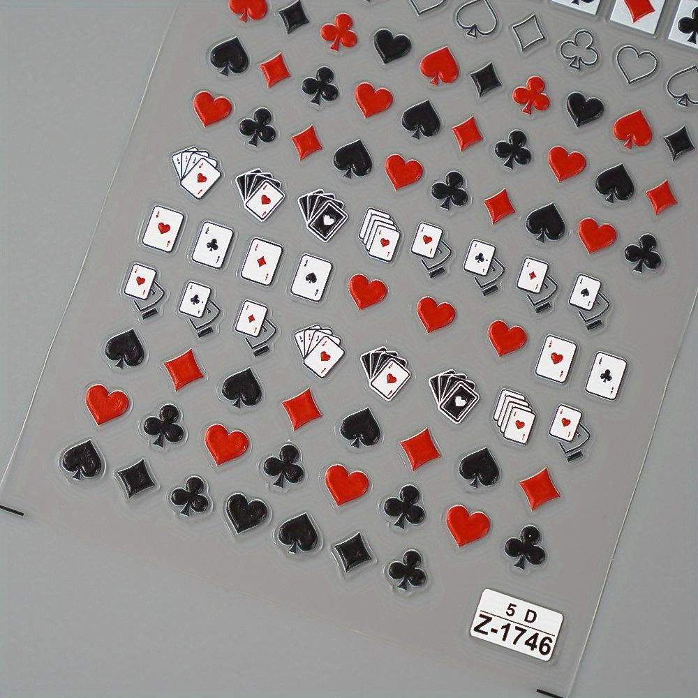 Solitaire Playing Card Pattern Design Nail Art Stickers: Self-Adhesive, Easy to Use, Cartoon Themed, One-Time Use, Glitter Accents