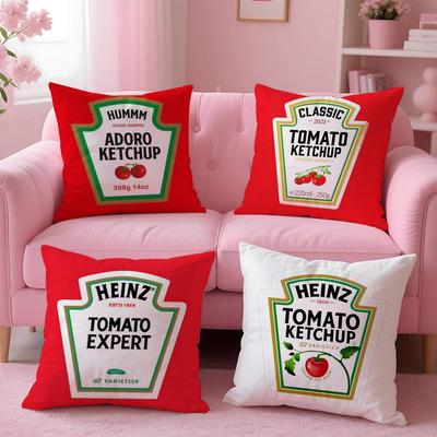 Funny Ketchup Label Cushion Cover Comfortable Reversible Pillow Cover Ideal for Car Sofa Bedroom & Beyond