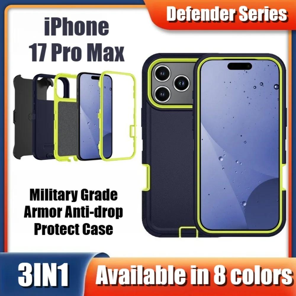 Military Defender Shockproof Armor Phone Case For IPhone Air 17 16 Pro Max 15 14 Plus 13 12 11 Smooth-Touch Ott PC+TPU Box Non-slip Protect Cover Clip