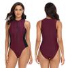 Costume da bagno intero sexy da donna con blocchi di colore e cerniera
