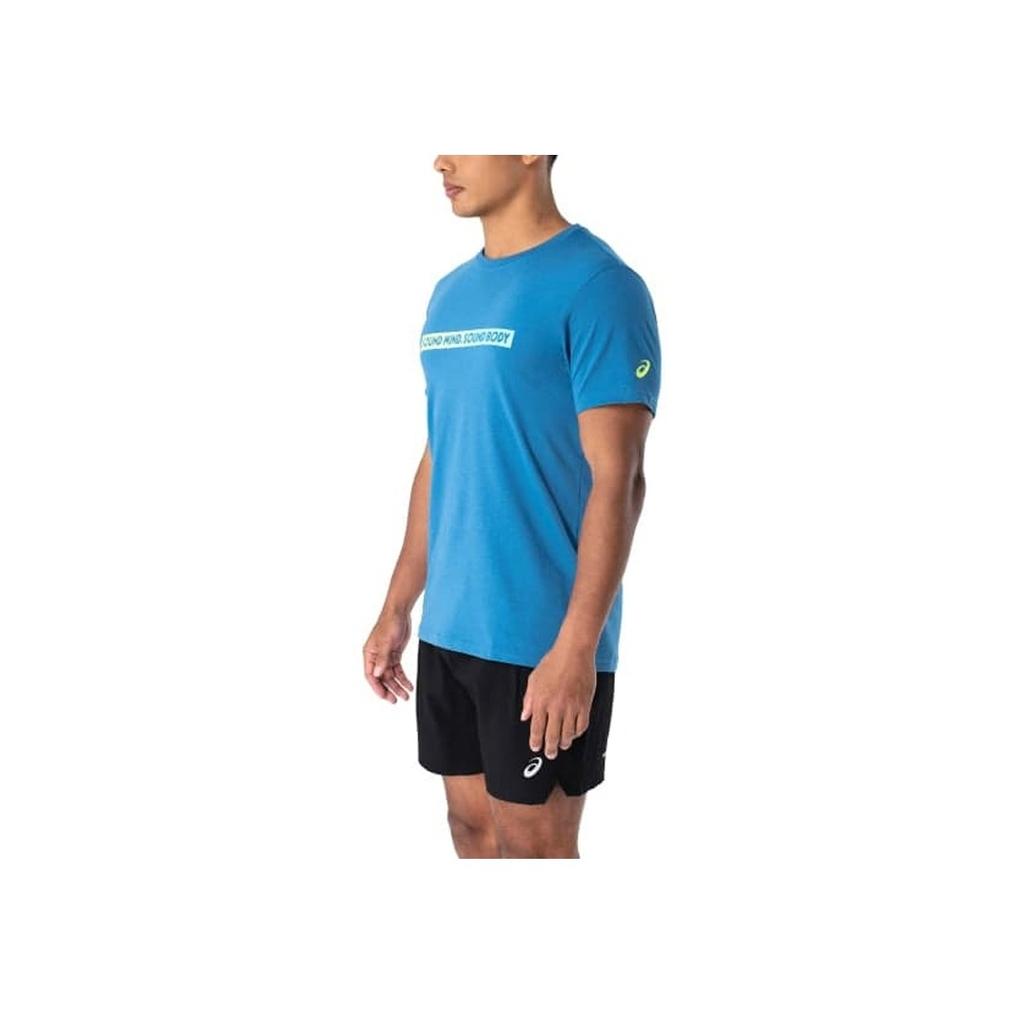 Asics Letter Print Crew Neck Pullover Short Sleeve T-Shirt Men Tops Rebirth-Blue 2031D849-401
