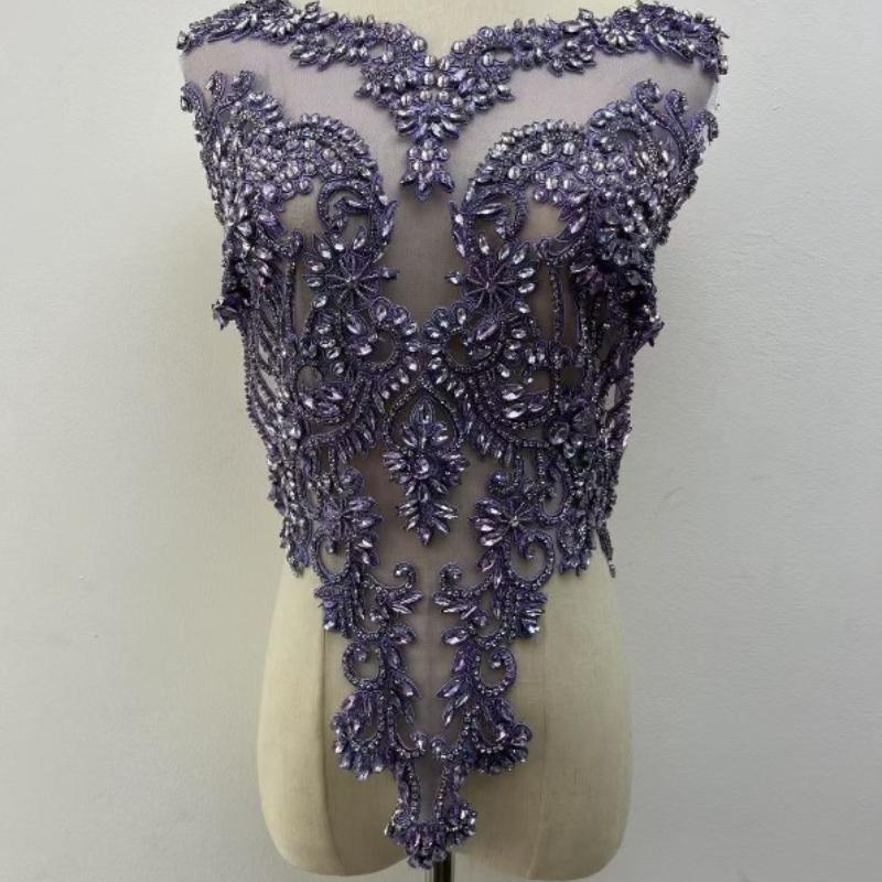 22 Colors Hand-Sewn Glass Rhinestone Beaded Embroidered Mesh Applique Patches for Dress Decoration Clothing Accessories