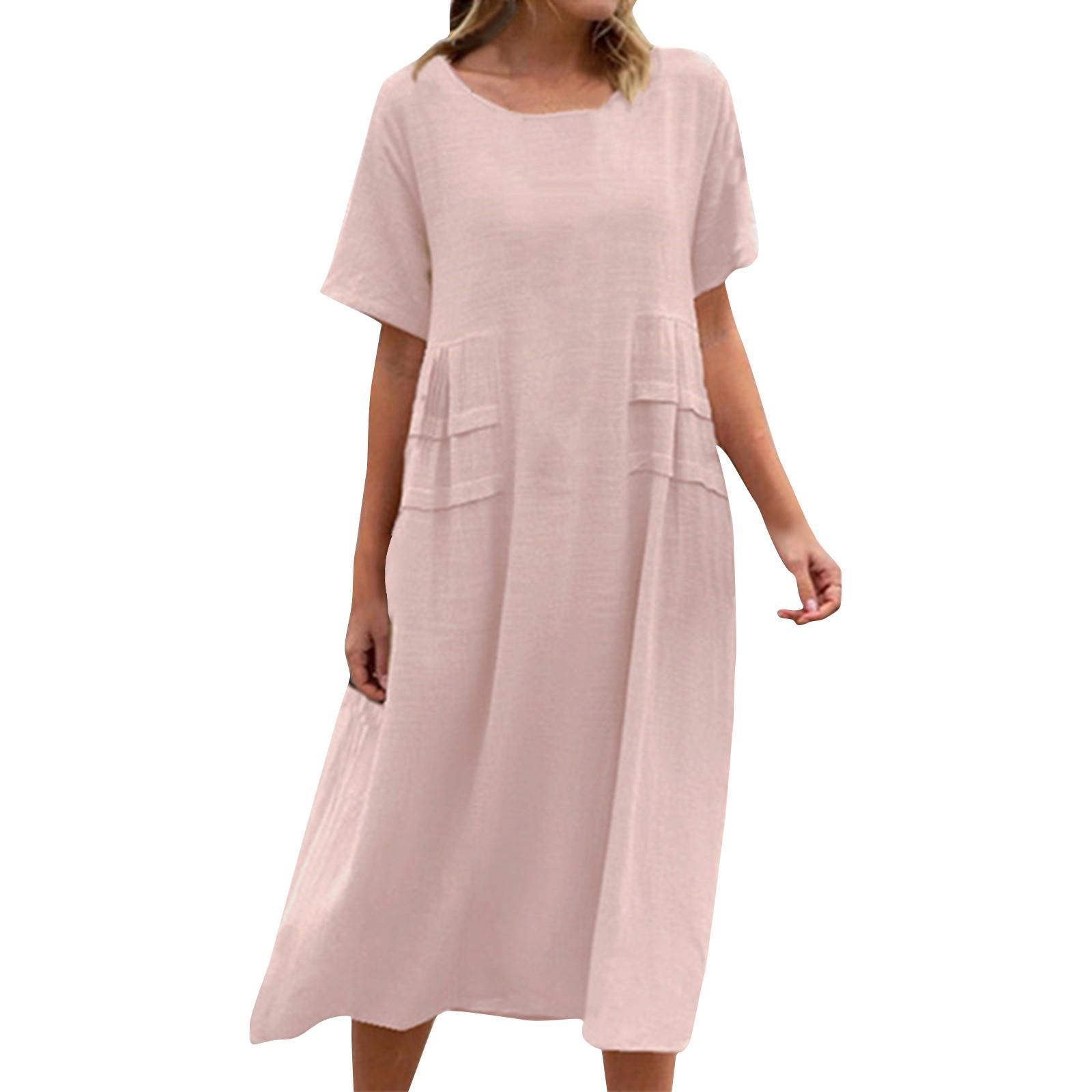 

Женское повседневное свободное элегантное однотонное платье с круглым вырезом XXXL розовый