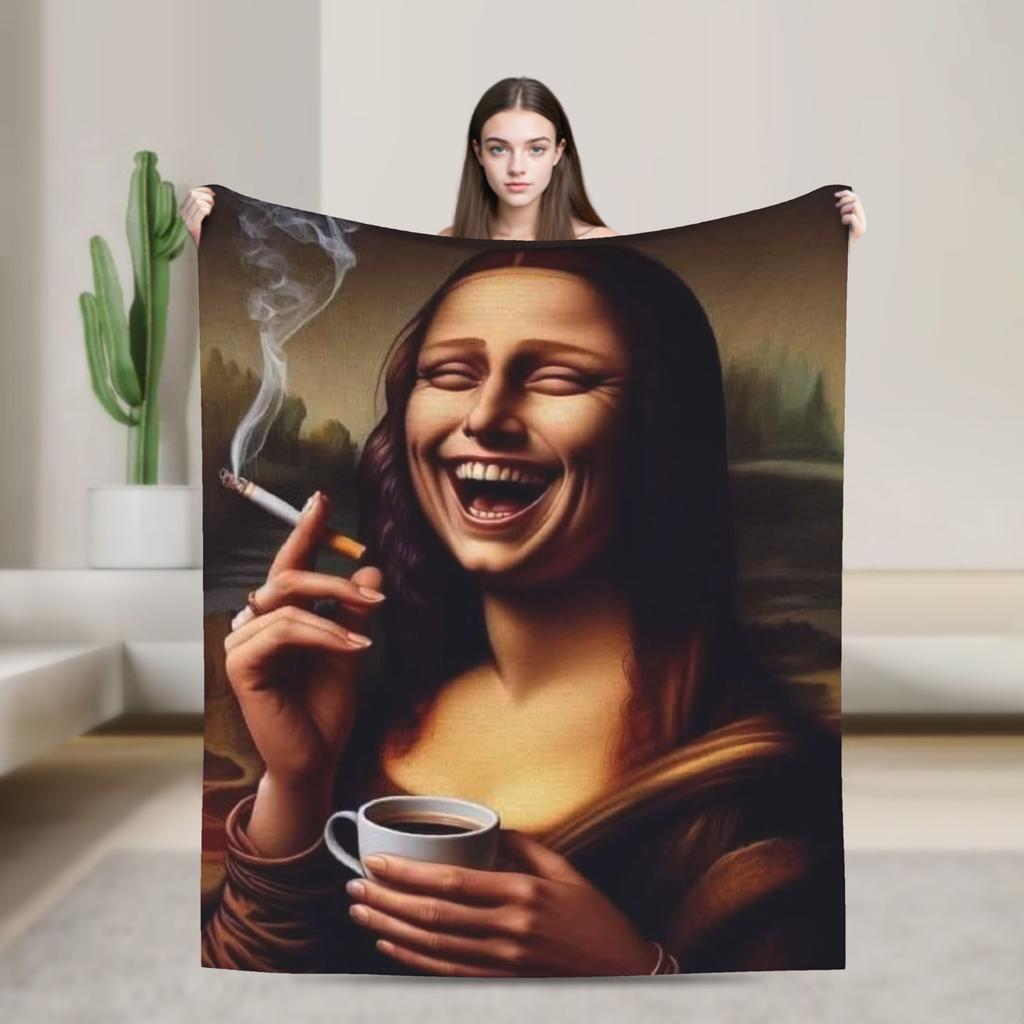 Funny Toilet Paper Mona Lisa Blankets Spring  Warm Cozy Bedding Throws For Adults Living Room Flannel Bedspread Bed Cover
