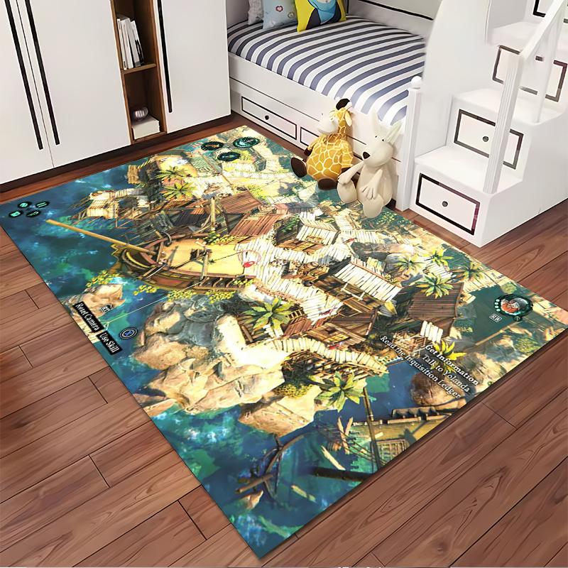 Rustic Shipwreck Village Design Rug Non-slip Rug Suitable for Living Room and Bedroom Sofas.