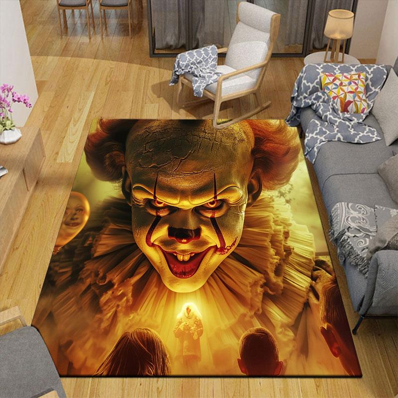 Pennywise Flannel Printed Carpet, Home Sofa Decoration for Living Room & Bedroom, Non‑Slip Play Flannel Floor Mat for Game Room