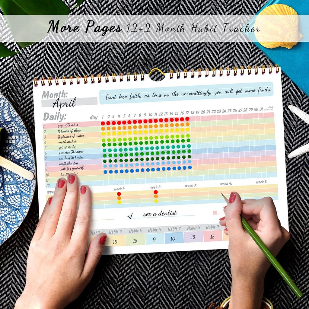 gisgfim Habit Tracker Calendar Motivational Habit Tracking Journal pirational Goal Planner with Spiral Binding Beautiful Weekly Undated 12+2 Month
