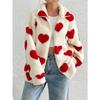 HNXC Women's Autumn and Winter Loose Long-sleeved Zipper Cardigan with Plush Heart Print